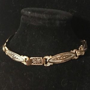 Toledo Style Costume Damascene Link Bracelet Slender Elliptical Shape 7.5”L